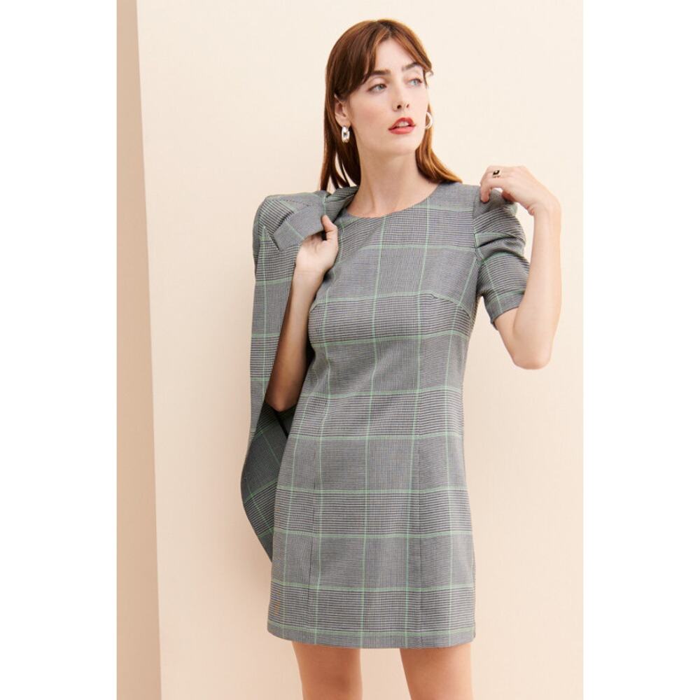 AMANDA UPRICHARD x NUULY Westwick Dress Small Petite Plaid Puff Sleeve Academia
